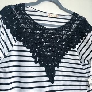 Black & White Stripped Top with Lace Detail
